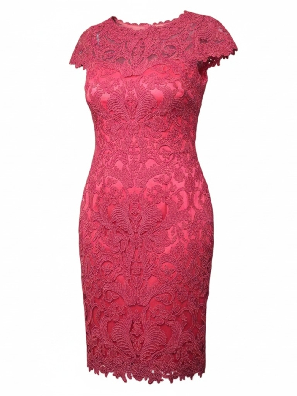 TADASHI SHOJI | Feminine Pink Corded Lace Sheath Cocktail Dress Cap Sleeve | 8